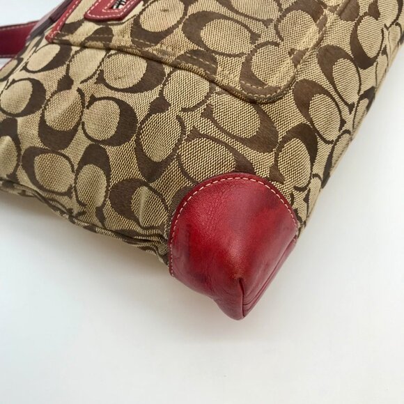 Coach Signature Canvas & Red Leather Trim Tote Bag 6082 - Picture 9 of 11